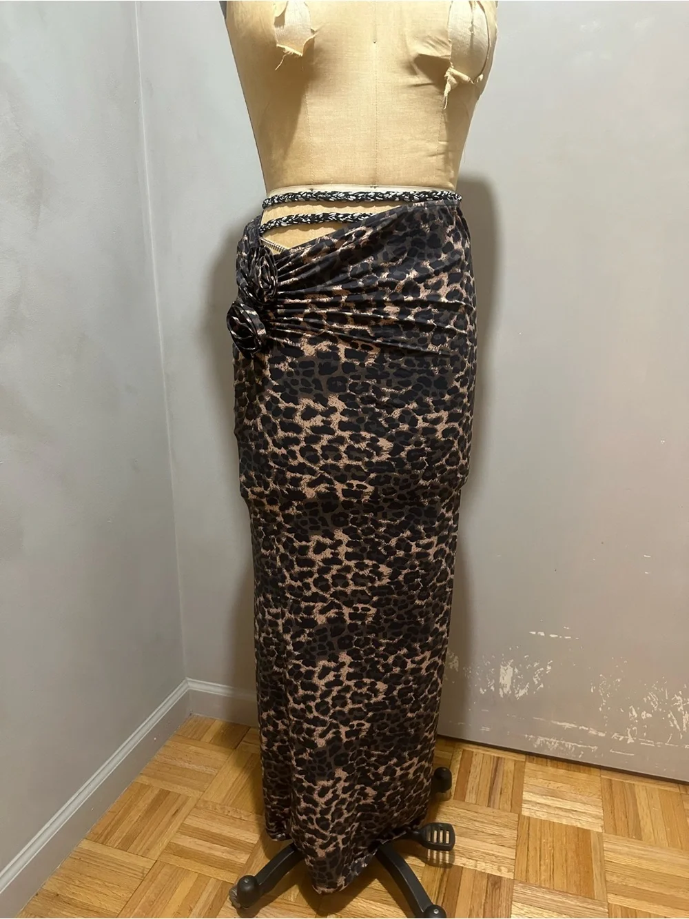 Lioness Leopard Print Maxi Skirt in Brown and Black
